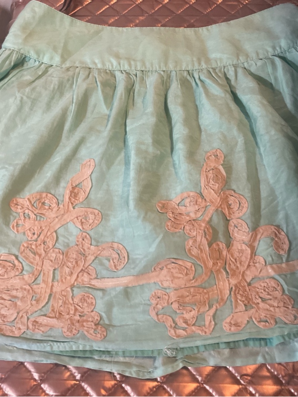 Theme Light Aqua Circle Skirt with Cream Embroidery